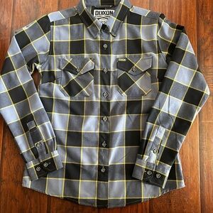 DIXXON Women’s Black, Gray, and Yellow Plaid Flannel